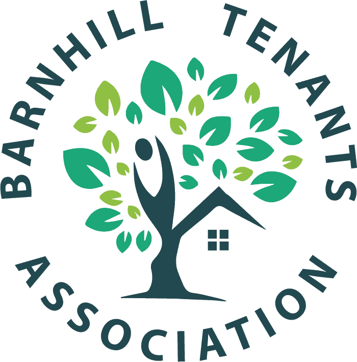 Barnhill Tents Association logo featuring a tree and a house.