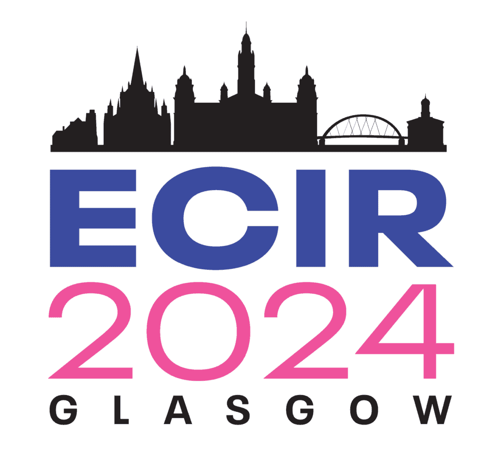 ECIR 2024 Glasgow conference logo with city skyline and bridge.