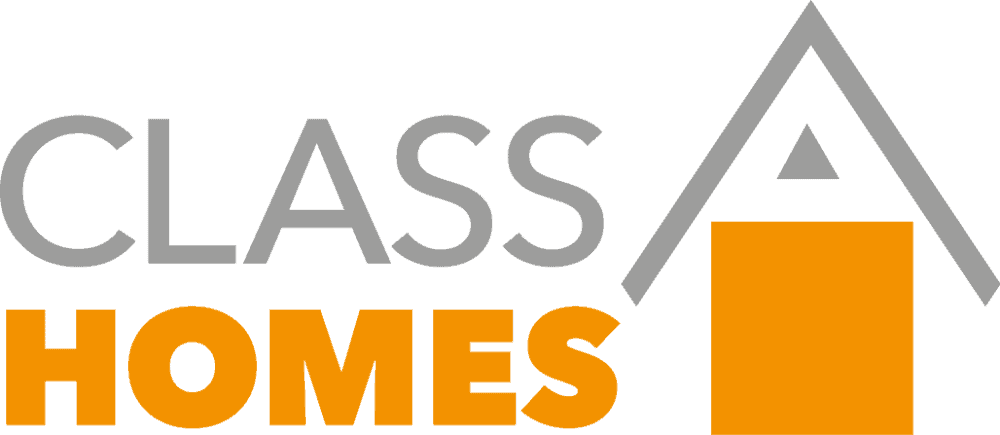 Modern logo for Class Homes featuring a house icon and bold typography.