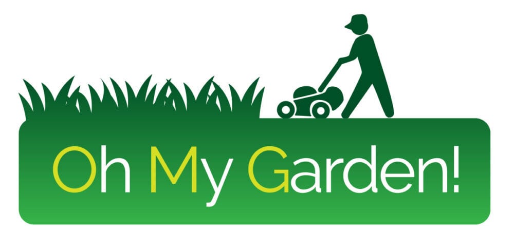 Logo for Oh My Garden featuring a gardener and grass.