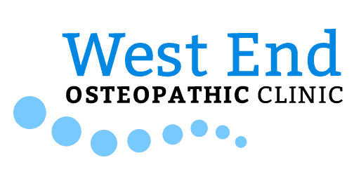 West End Osteopathic Clinic logo with blue dots and text.