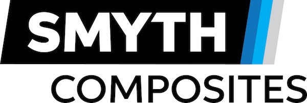 Smyth Composites logo with bold black and white text and blue accents.